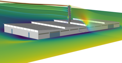 Turbulent Flow Around a Factory Chimney