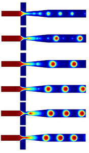 A COMSOL Multiphysics® Model of Droplet Formation at a Flow Focusing Device